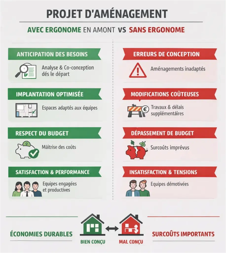 Projet d'aménagement avec et sans ergonome